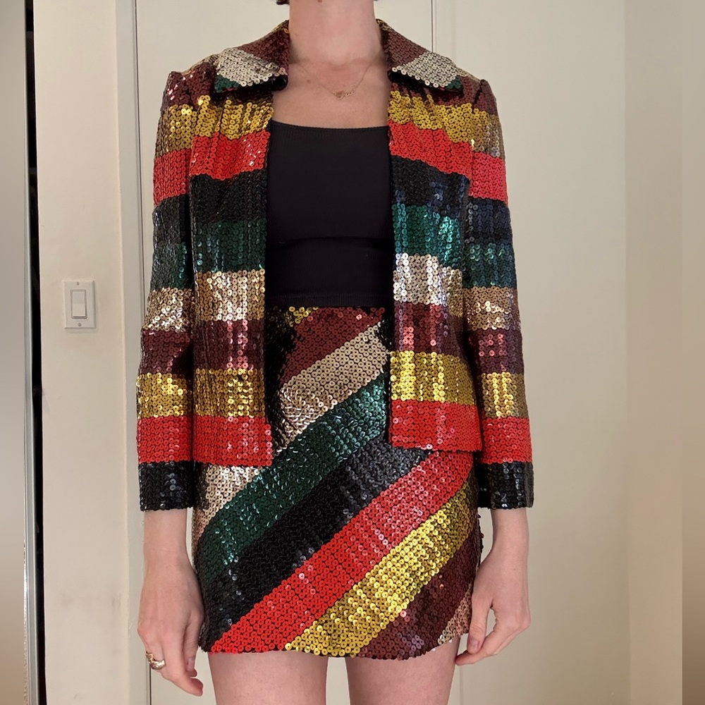 Vintage Multicolor Sequin Jacket and Skirt Set